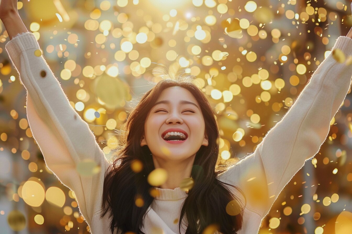 Beautiful Vietnamese woman celebrating zero transaction fees