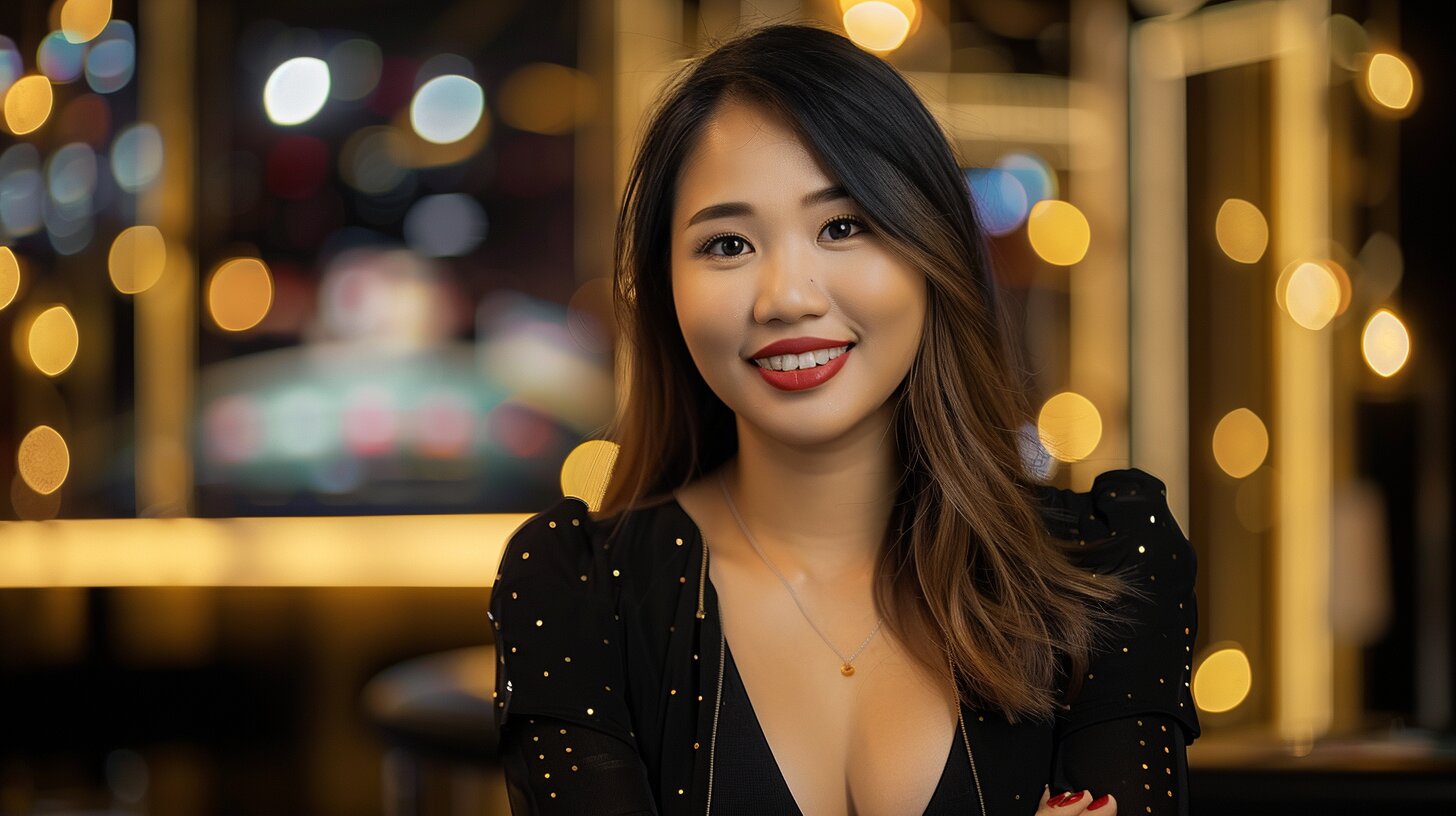 Beautiful Vietnamese female gamer competing in professional eSports tournament